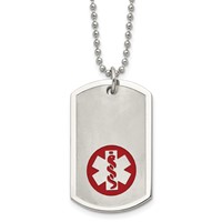 Chisel Stainless Steel Brushed and Polished Necklace with Red Enamel Medical ID Dog Tag on a Ball Chain, 22" view 1