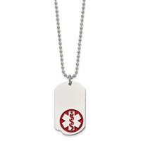 Chisel Stainless Steel Polished Necklace with Red Enamel Medical ID Dog Tag on a Ball Chain, 22" view 3