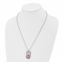 Chisel Stainless Steel Polished Necklace with Red Enamel Medical ID Dog Tag on a Ball Chain, 22" view 4