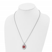 Chisel Stainless Steel Polished Necklace with Red Enamel Oval Medical ID Pendant on a Ball Chain, 24" view 4