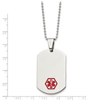 Chisel Stainless Steel Polished Necklace with Red Enamel Medical ID Dog Tag on a Ball Chain, 24" view 3