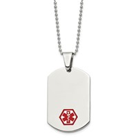 Chisel Stainless Steel Polished Necklace with Red Enamel Medical ID Dog Tag on a Ball Chain, 24" view 1