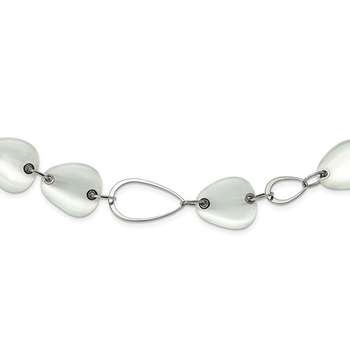Stainless Steel Polished White Cat's Eye Necklace, 26"