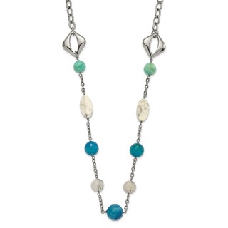 Stainless Steel Blue Jade, Green Agate & Howlite w/1.5in ext Necklace
