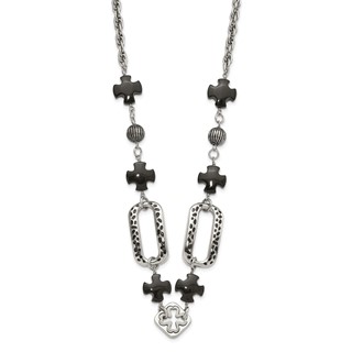 Stainless Steel Polished/Antiqued Black Agate & Resin w/ 2in ext. Necklace