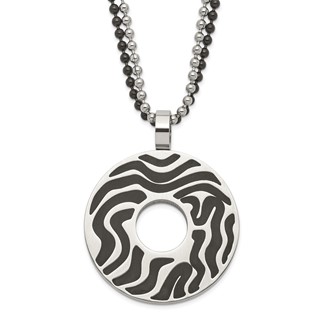 Stainless Steel Black IP-plated & Black Rubber Swirl Circle Necklace