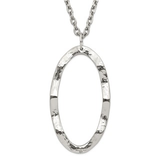 Stainless Steel Hammered Oval Pendant with 2 inch ext Necklace