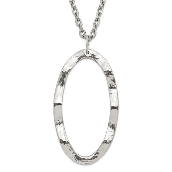 Stainless Steel Hammered Oval Pendant with 2 inch ext Necklace