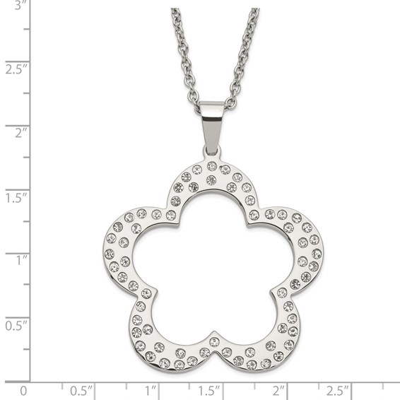 Stainless Steel Polished Flower with CZs Pendant 24in Necklace