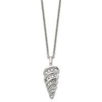 Stainless Steel Polished Necklace with CZ Fancy Shell, 22" view 3