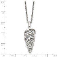 Stainless Steel Polished Necklace with CZ Fancy Shell, 22" view 5