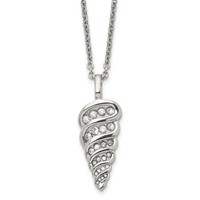 Stainless Steel Polished Necklace with CZ Fancy Shell, 22" view 1