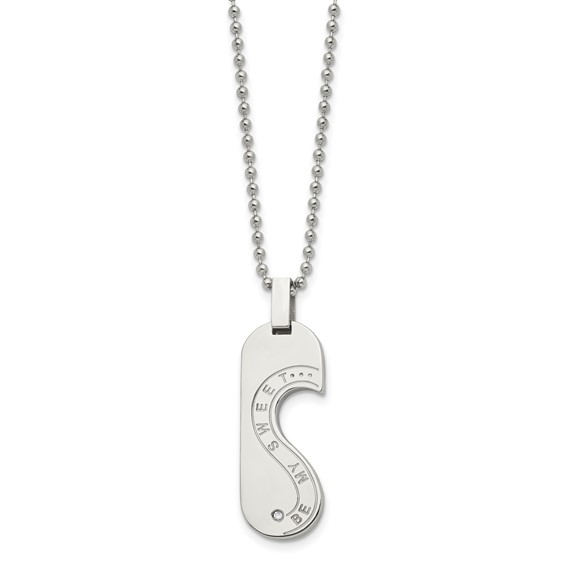 Chisel Stainless Steel Polished Rose IP-plated with CZ Heart Pendants on 22 inch Ball Chain Necklace Set