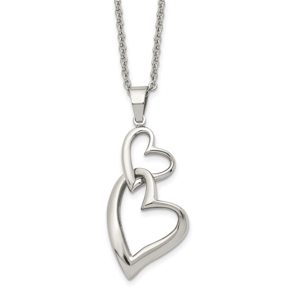 Stainless Steel Polished Hearts 22in Necklace