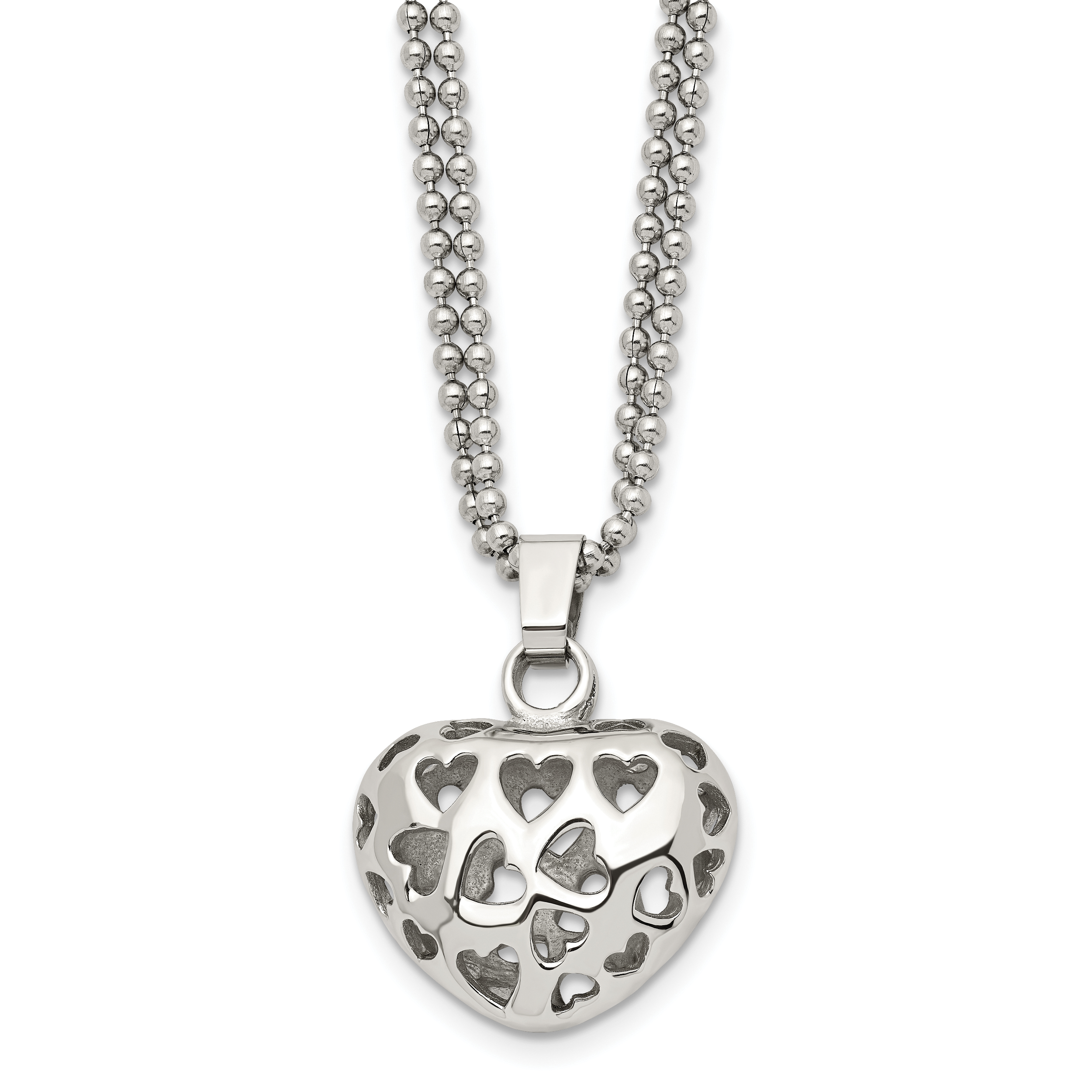 Stainless Steel Puffed Heart w/ Heart Cutouts 22in Necklace SRN600 | eBay