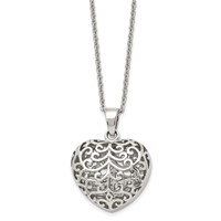 Chisel Stainless Steel Polished Filigree Puffed Heart Pendant on a 22 Inch Cable Chain Necklace view 3