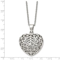 Chisel Stainless Steel Polished Filigree Puffed Heart Pendant on a 22 Inch Cable Chain Necklace view 5