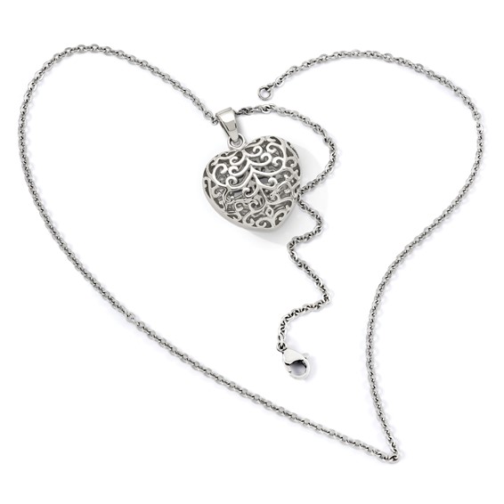 Chisel Stainless Steel Polished Filigree Puffed Heart Pendant on a 22 inch Cable Chain Necklace