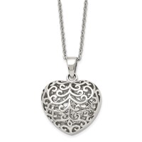 Chisel Stainless Steel Polished Filigree Puffed Heart Pendant on a 22 Inch Cable Chain Necklace view 1