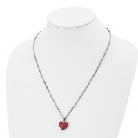 Chisel Stainless Steel Polished Necklace with Red Crystal Heart Pendant on a Cable Chain, 22" view 4