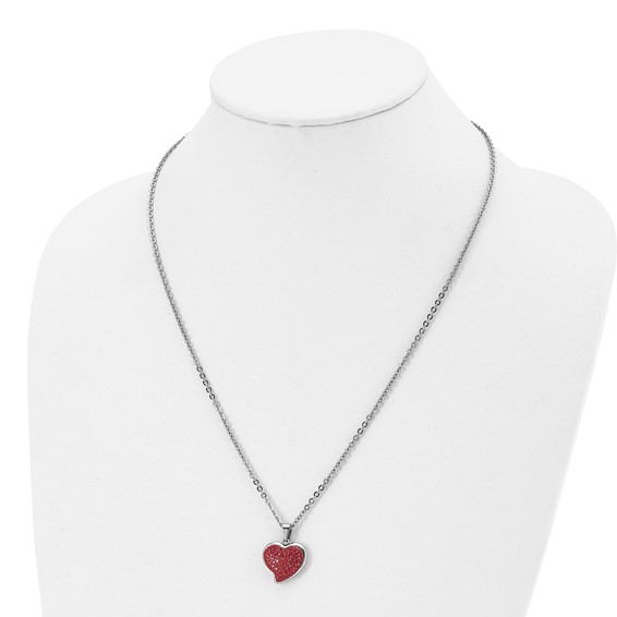 Chisel Stainless Steel Polished with Red Crystal Heart Pendant on a 22 inch Cable Chain Necklace