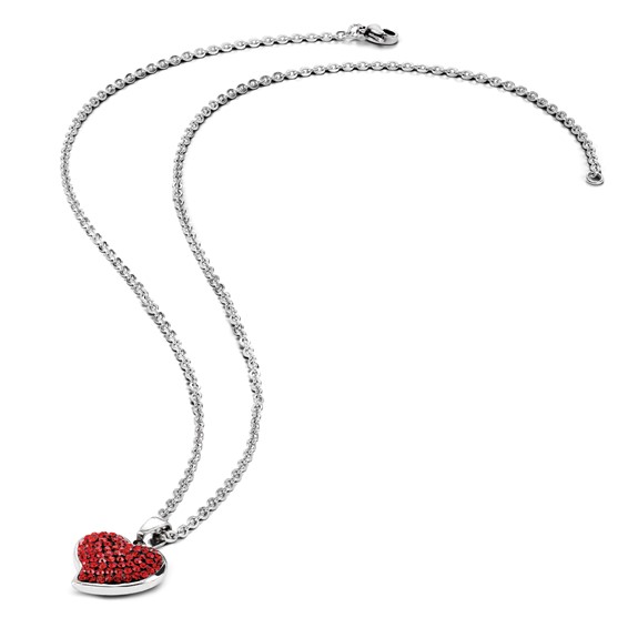 Chisel Stainless Steel Polished with Red Crystal Heart Pendant on a 22 inch Cable Chain Necklace
