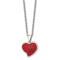 Chisel Stainless Steel Polished Necklace with Red Crystal Heart Pendant on a Cable Chain, 22" view 1