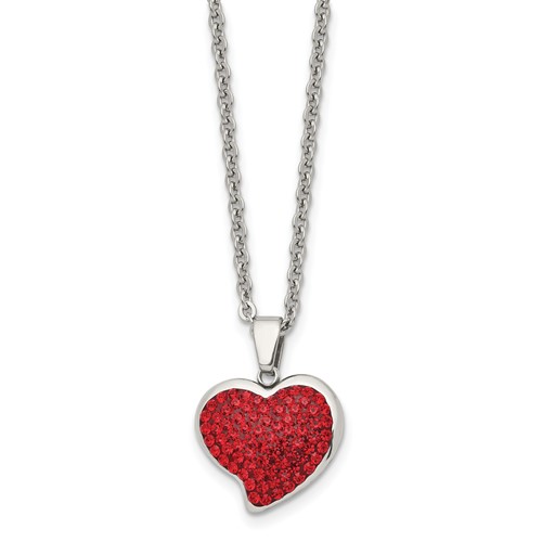 Chisel Stainless Steel Polished Necklace with Red Crystal Heart Pendant on a Cable Chain, 22"