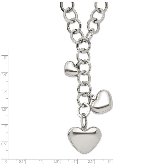 Stainless Steel Polished Hearts 28in Y Necklace