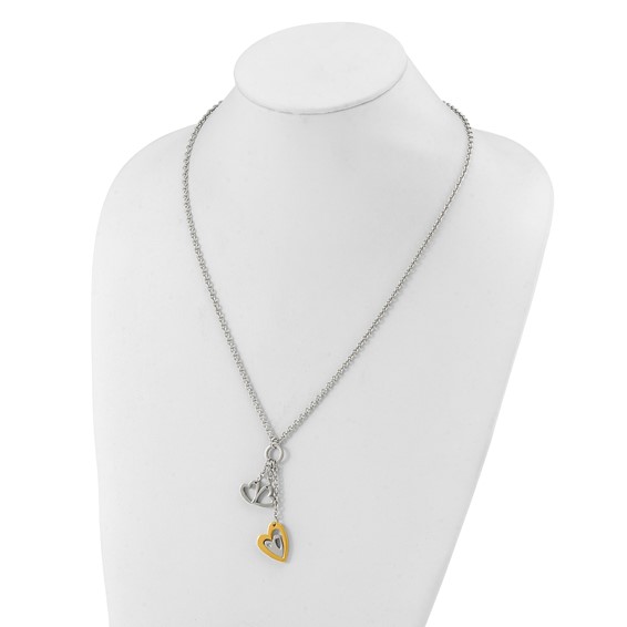 Stainless Steel Yellow IP-plated Heart with Hearts with CZ Necklace