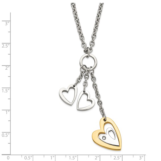 Stainless Steel Yellow IP-plated Heart with Hearts with CZ Necklace