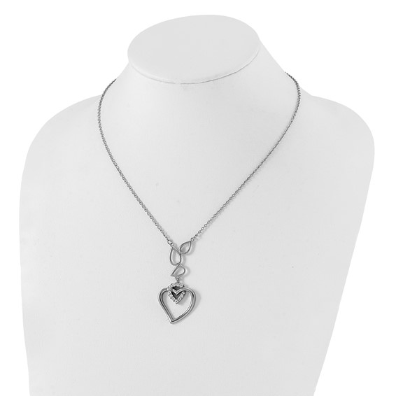 Stainless Steel CZ Teardrops & Heart w/ 1in ext Necklace