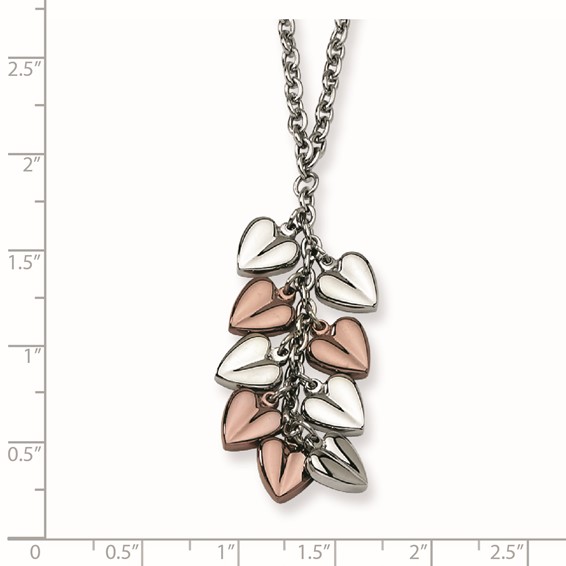 Stainless Steel Polished & Chocolate IP-plated Hearts Necklace