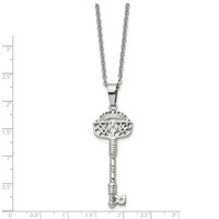 Chisel Stainless Steel Polished and Textured Key Pendant on a Cable Chain Necklace, 22" view 3