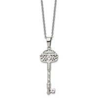 Chisel Stainless Steel Polished and Textured Key Pendant on a Cable Chain Necklace, 22" view 1