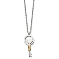 Chisel Stainless Steel Polished Yellow IP-plated Necklace with CZ Heart Key Pendant on a Cable Chain, 22" view 3