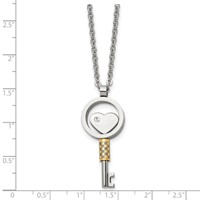 Chisel Stainless Steel Polished Yellow IP-plated Necklace with CZ Heart Key Pendant on a Cable Chain, 22" view 5