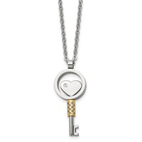 Chisel Stainless Steel Polished Yellow IP-plated Necklace with CZ Heart Key Pendant on a Cable Chain, 22" view 1