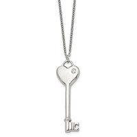 Chisel Stainless Steel Polished with CZ Heart Key Pendant on a 20 Inch Cable Chain Necklace view 3