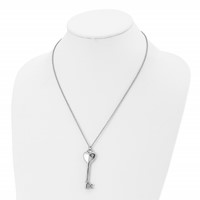 Chisel Stainless Steel Polished with CZ Heart Key Pendant on a 20 Inch Cable Chain Necklace view 4