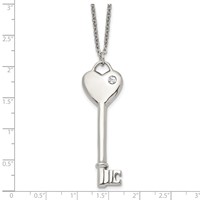 Chisel Stainless Steel Polished with CZ Heart Key Pendant on a 20 Inch Cable Chain Necklace view 5
