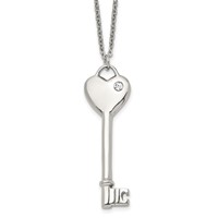 Chisel Stainless Steel Polished with CZ Heart Key Pendant on a 20 Inch Cable Chain Necklace view 1