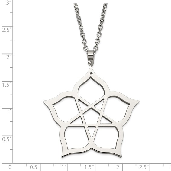 Stainless Steel Fancy Polished Flower 22in Necklace