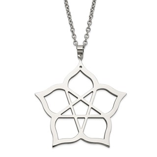 Stainless Steel Fancy Polished Flower 22in Necklace