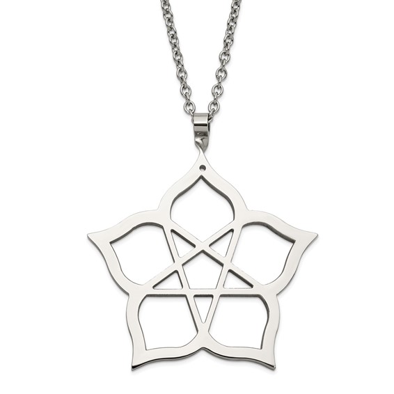 Stainless Steel Fancy Polished Flower 22in Necklace