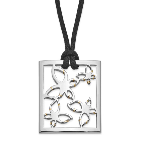 Stainless Steel Polished Square Butterfly Necklace