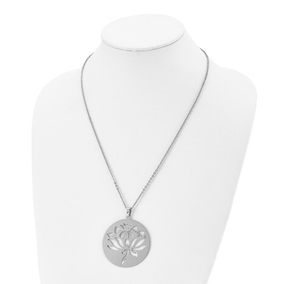Chisel Stainless Steel Polished Flower Cut-out Circle Pendant on a 22 inch Cable Chain Necklace