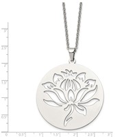 Chisel Stainless Steel Polished Flower Cut-out Circle Pendant on a Cable Chain Necklace, 22" view 3