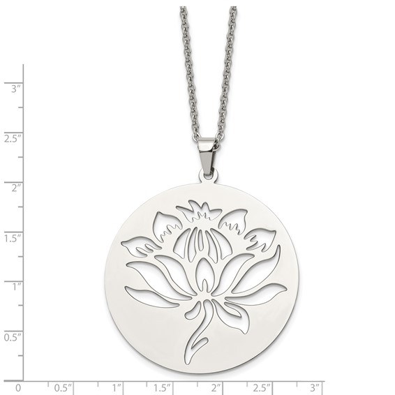 Chisel Stainless Steel Polished Flower Cut-out Circle Pendant on a 22 inch Cable Chain Necklace