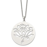Chisel Stainless Steel Polished Flower Cut-out Circle Pendant on a Cable Chain Necklace, 22" view 1